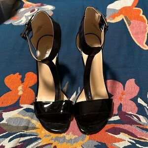 Nine West Black Patent Ankle Strap Heels